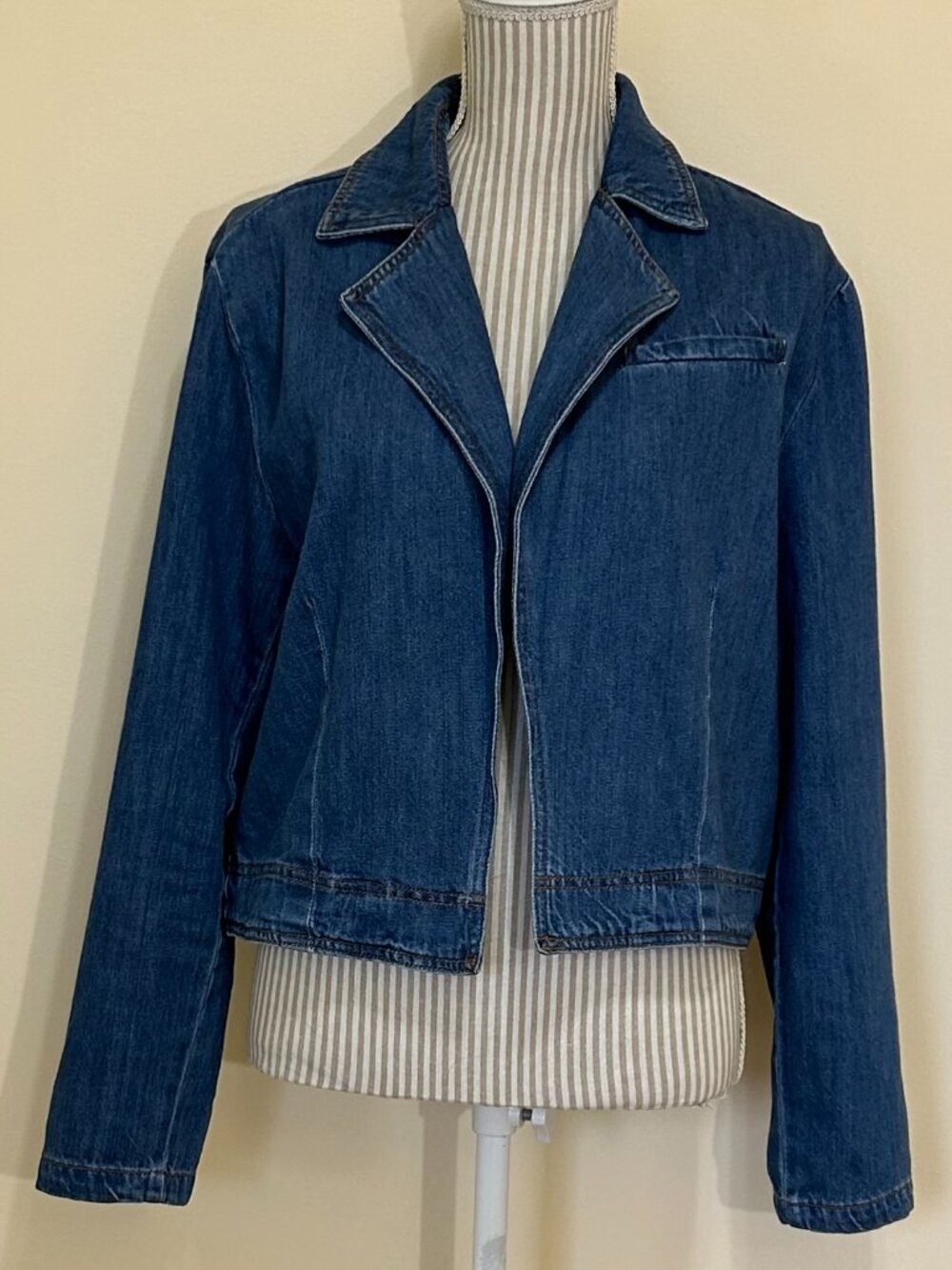 Sanctuary by Anthropology Denim Ladies Cropped Open Blazer Blue Size M